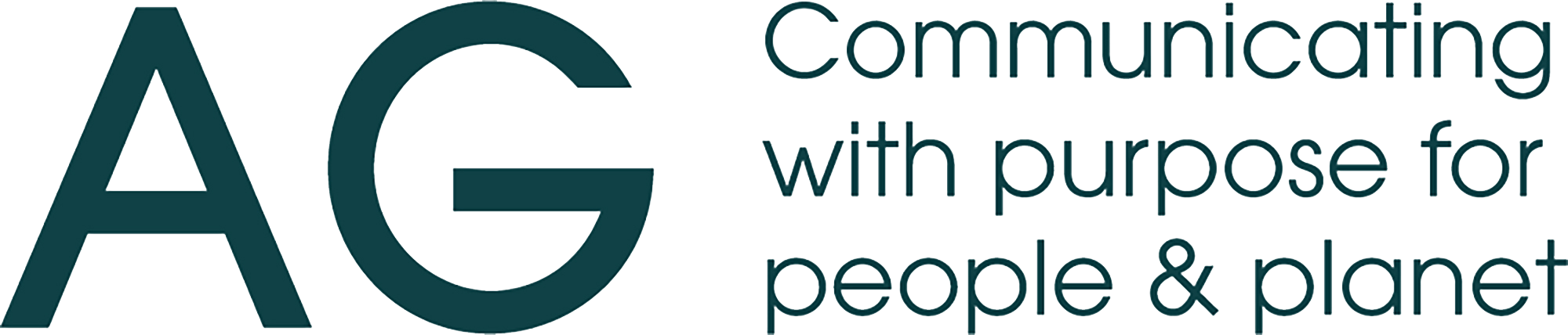 AG Comms's logo with uppercase letters A and G in dark green followed by their slogan