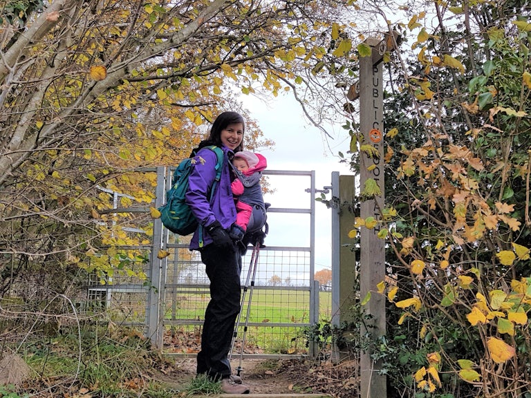 Chloe with her baby daughter in the countryside