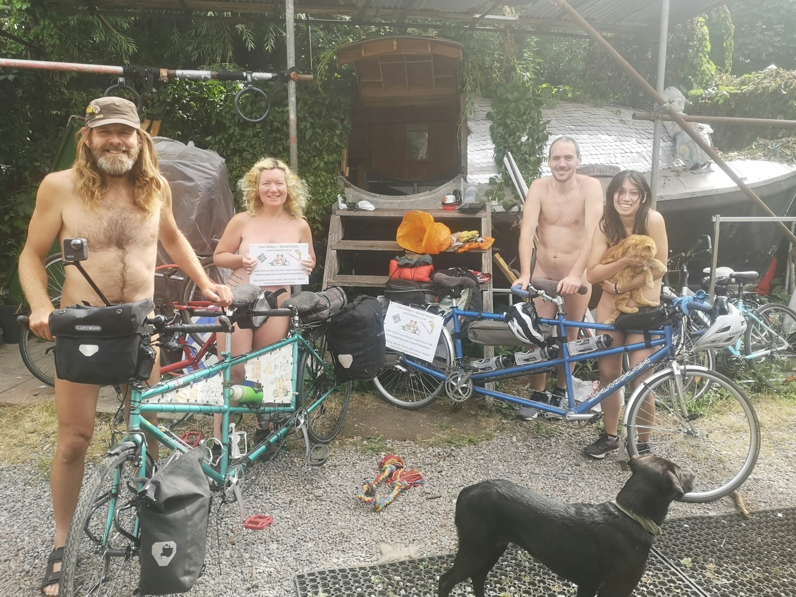 Four people wearing nothing on their naked cycle for charity