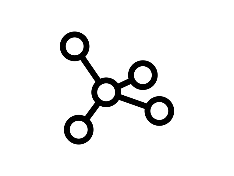 Rewilding Britain's icon representing a simple network in black, consisting of five interconnected circles with short connecting lines