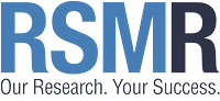 RSMR logo featuring blue text followed by their slogan "Our Research. Your Success." in black