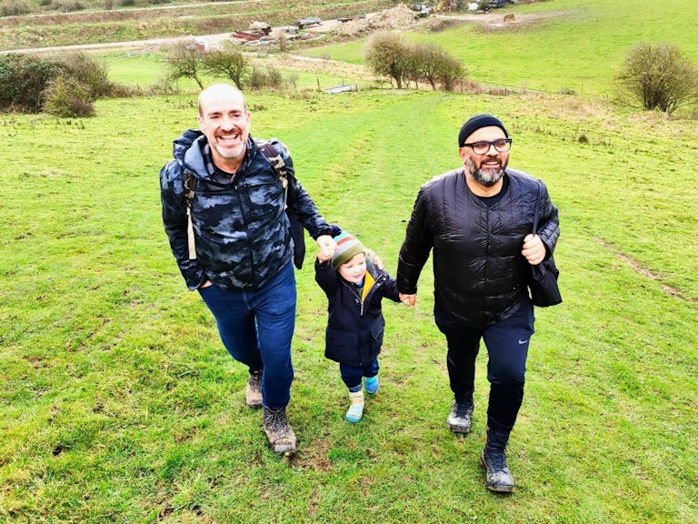 Two team members from Republic of Music on a fundraising hike