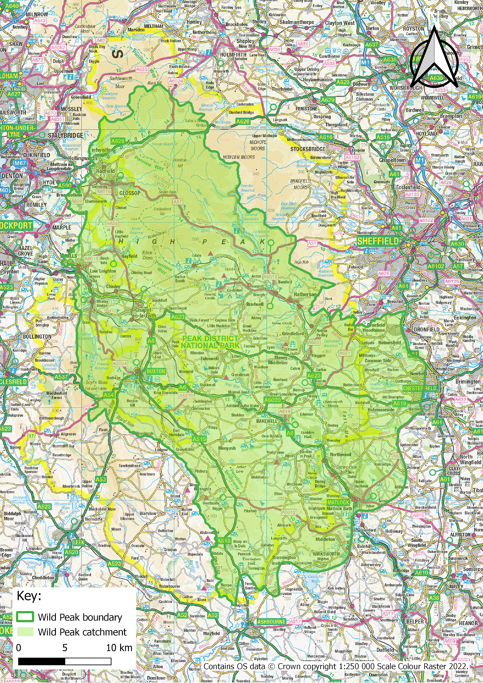 Map of the Wild Peak rewilding area in Derbyshire
