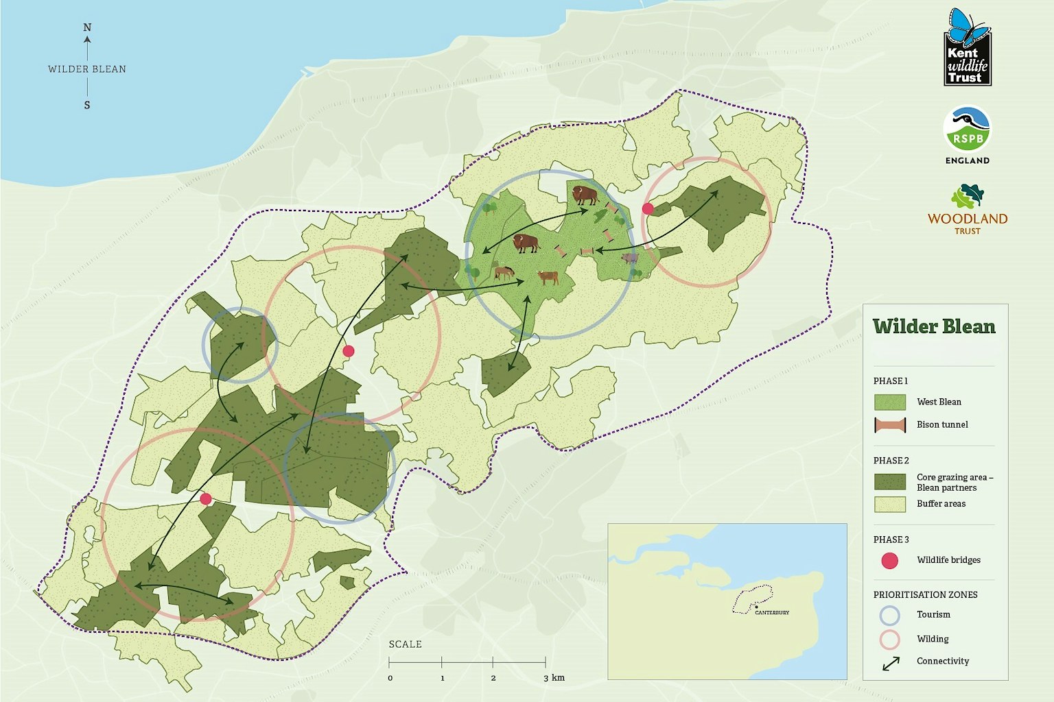 a map outlining the three phases of the Wilder Blean Initiative