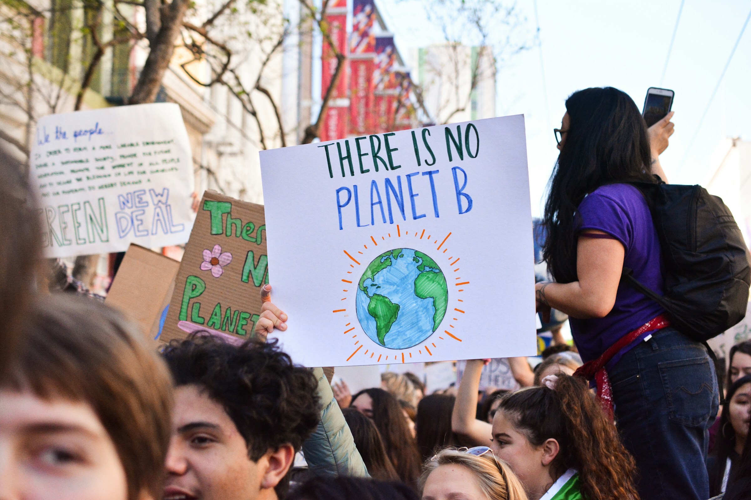 Youth protesting about climate change in Union Square, San Francisco, United States