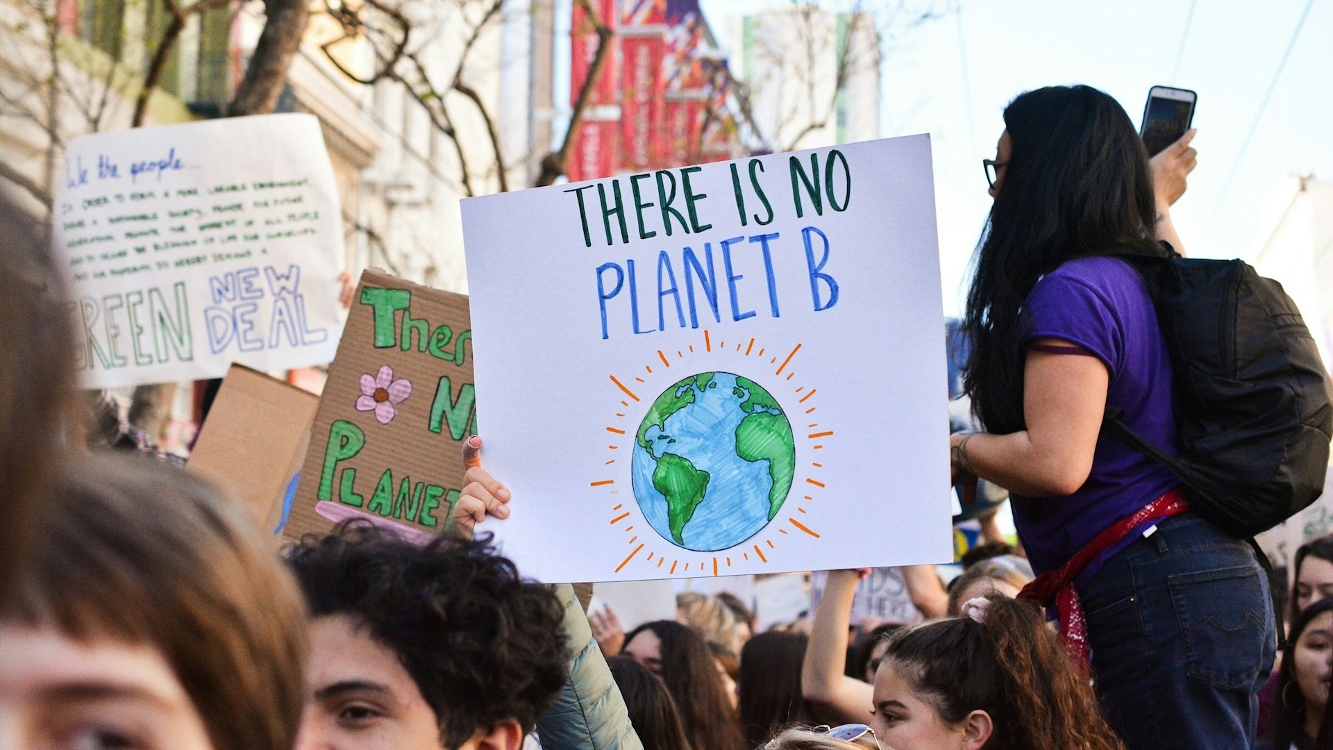 Youth protesting about climate change in Union Square, San Francisco, United States