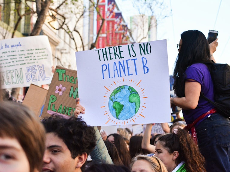 Youth protesting about climate change in Union Square, San Francisco, United States