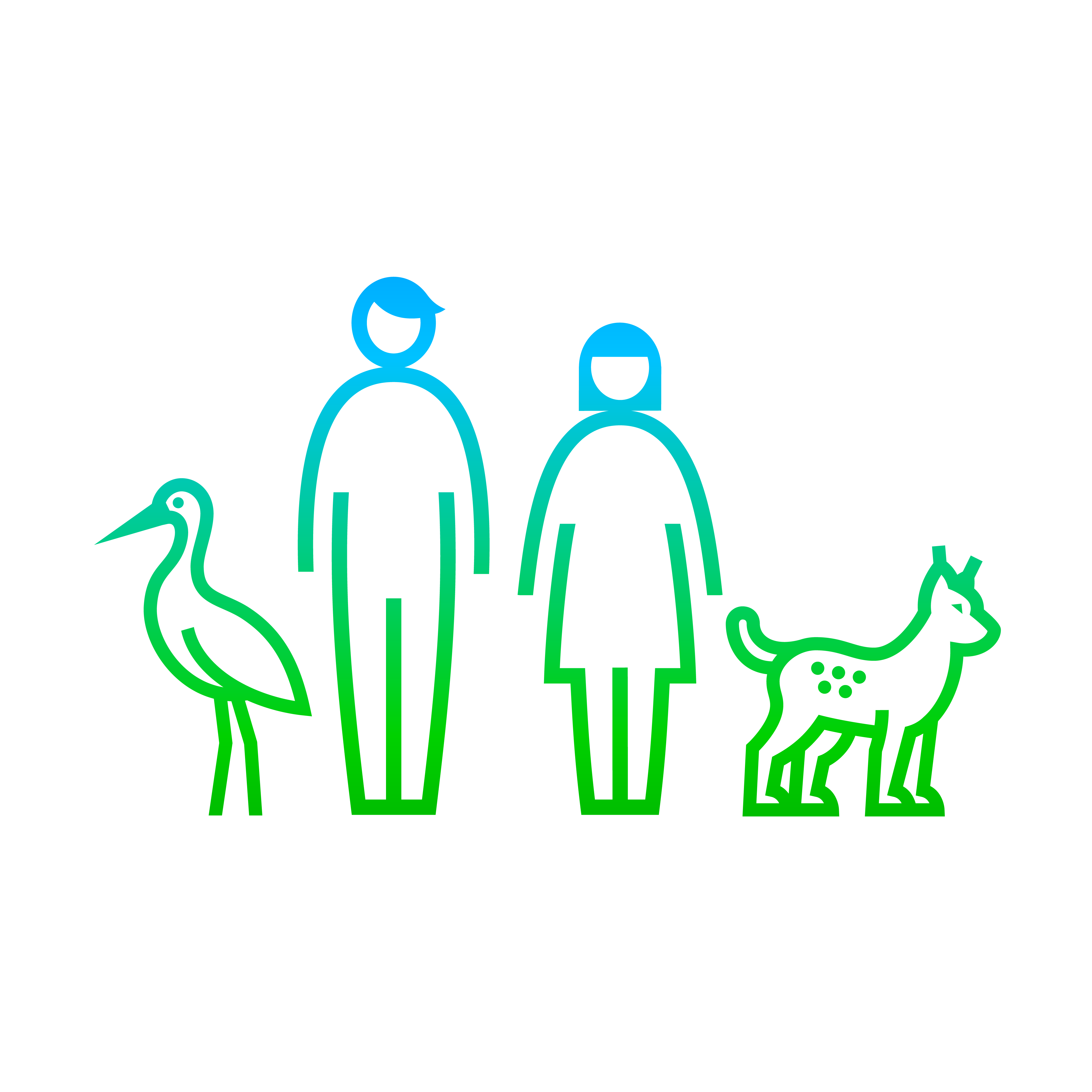 Simple icon of man, woman, lynx and white stork