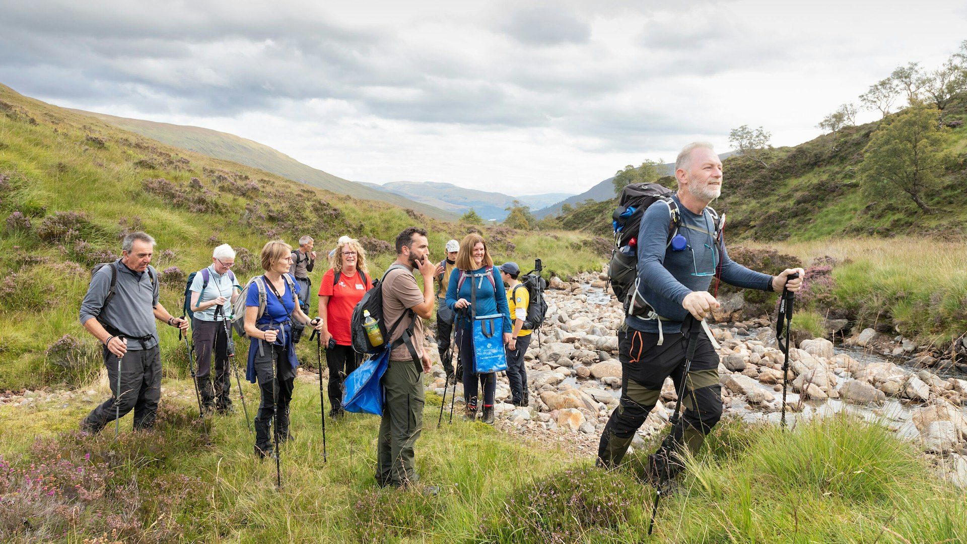 Group of volunteers en route to Cam Dhoire to collect birch seeds for Arkaig Community Forest, Glen Mallie, Lochabe
