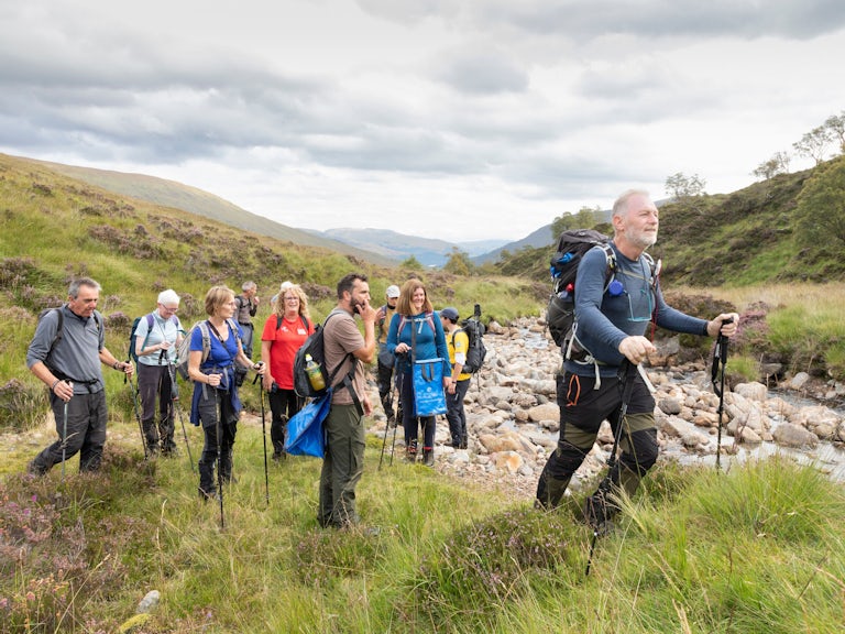 Group of volunteers en route to Cam Dhoire to collect birch seeds for Arkaig Community Forest, Glen Mallie, Lochabe