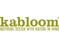 Kabloom's logo with the slogan 'Inspiring design with nature in mind' against a translucent background