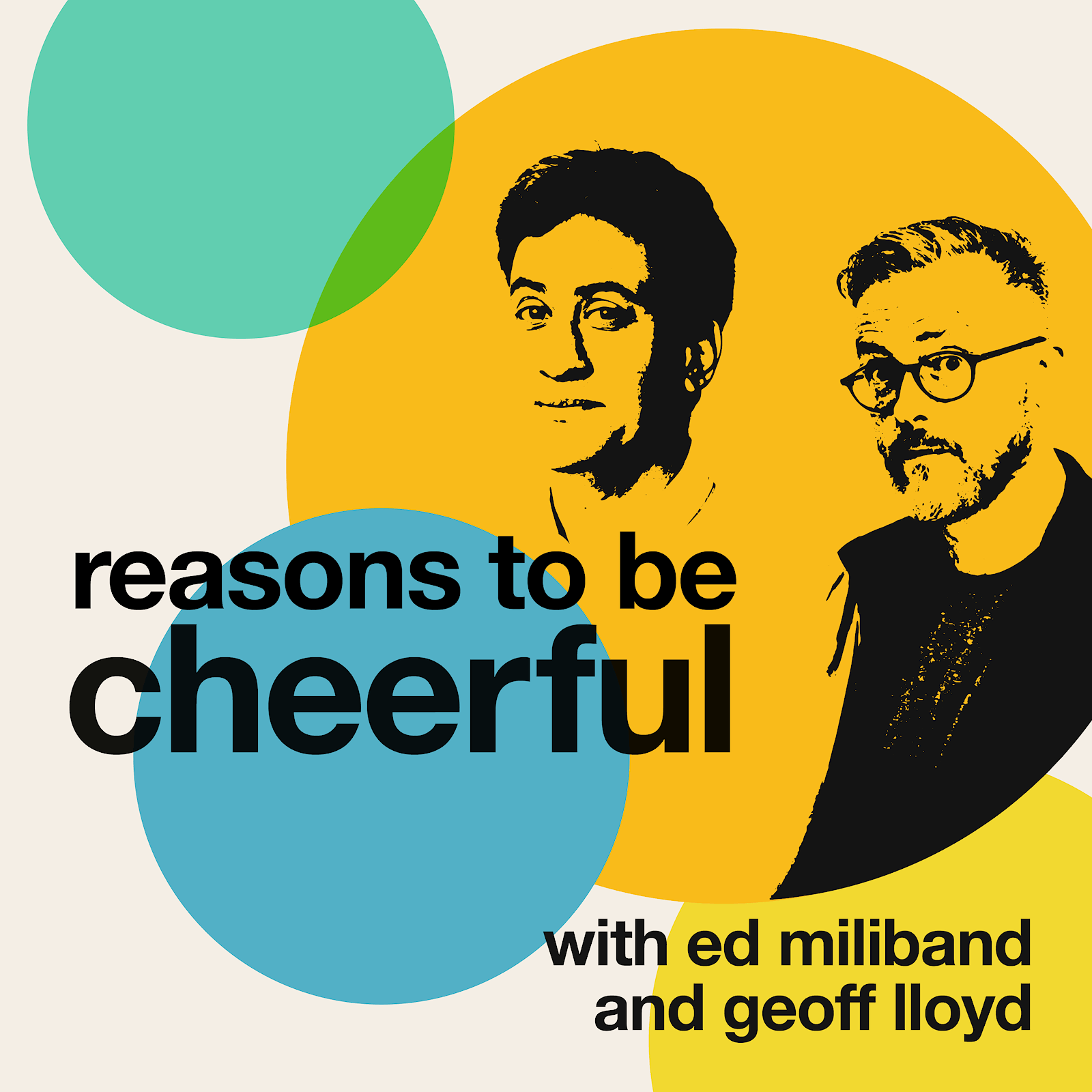 Graphic of  Ed Miliband and Geoff Lloyd with the text "Reasons to the cheerful"