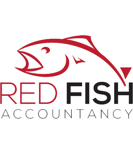 Logo of Red Fish Accountancy featuring black and red text below a fish illustration