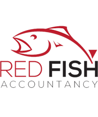 Logo of Red Fish Accountancy featuring black and red text below a fish illustration