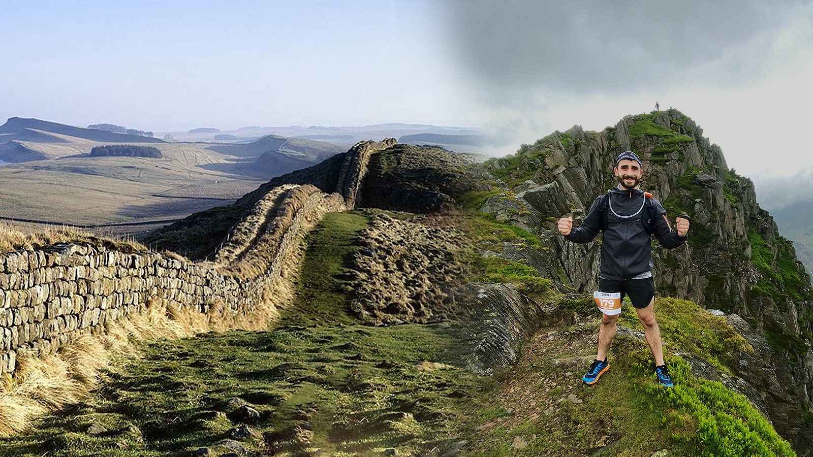 Fundraiser Michael Shaw running along Hadrian's Wall