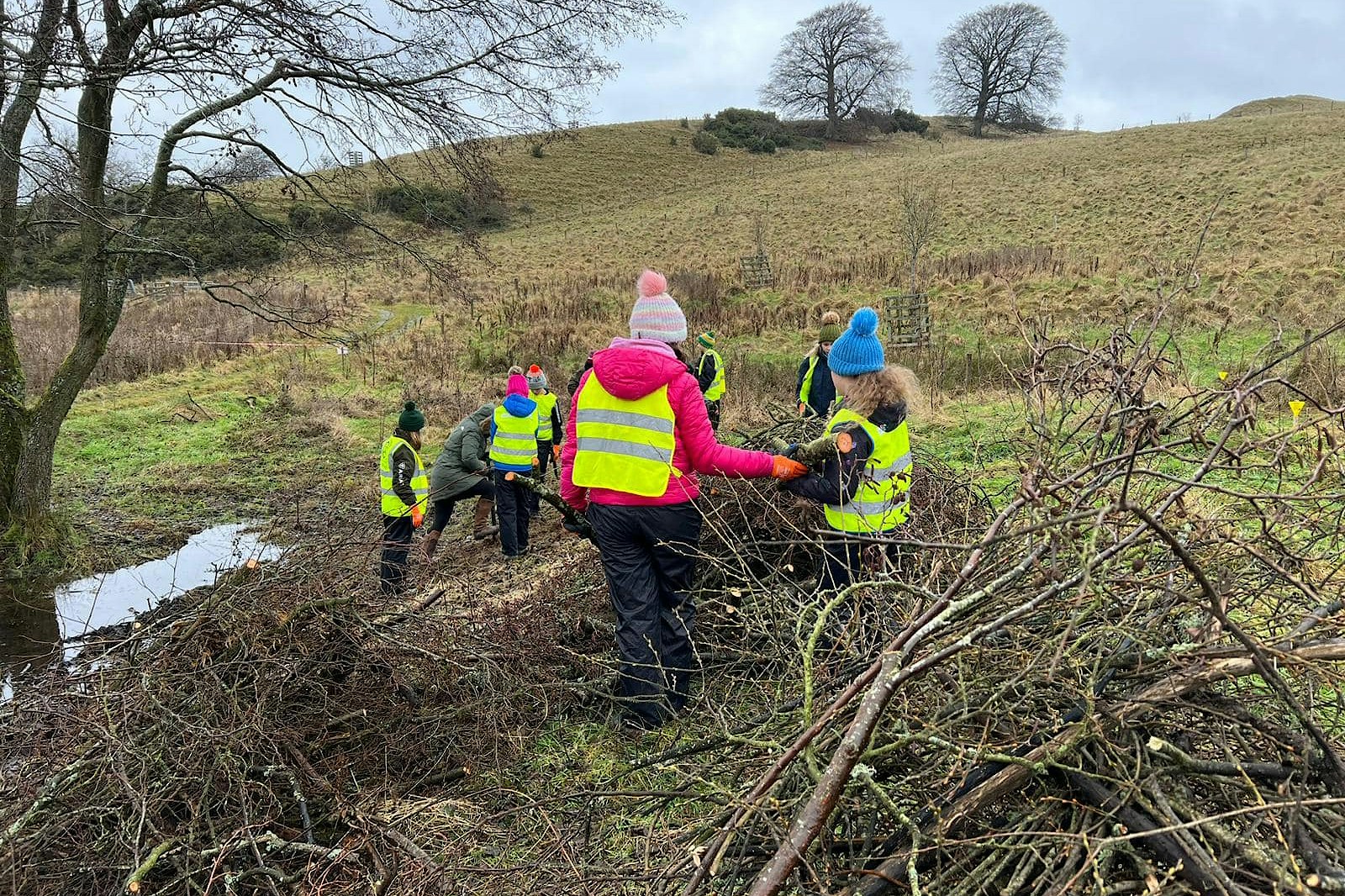 Group of school children playing outdoors.