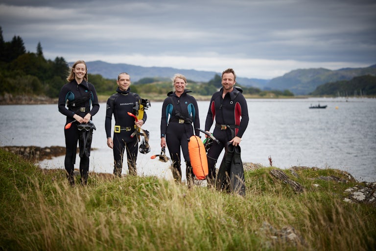 Divers working on native seagrass and oyster restoration