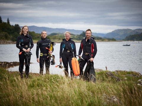 Divers working on native seagrass and oyster restoration